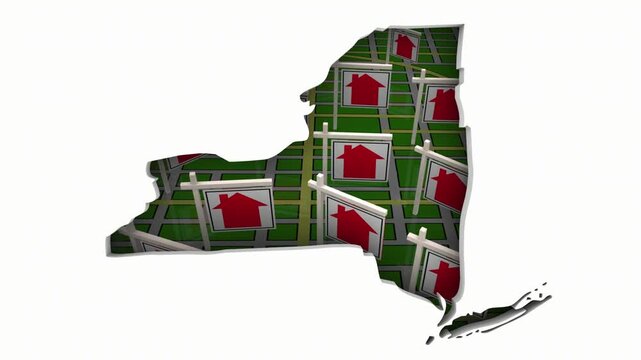 New York NY Real Estate Market Homes Houses For Sale Signs Map Move Relocate 3d Animation