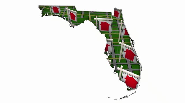 Florida FL Real Estate Market Homes Houses For Sale Signs Map Move Relocate 3d Animation