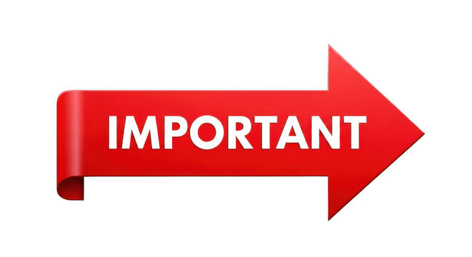 Important red arrow sign isolated on transparent background