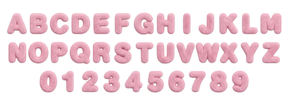 Set of alphabet letters from A to Z in pink fur style
