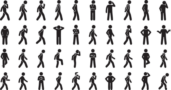 Minimalist Vector Icon Set of Man Walking and Deep in Thought.