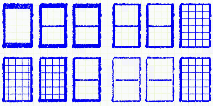 Hand drawn rectangular grids and divisions on lined paper