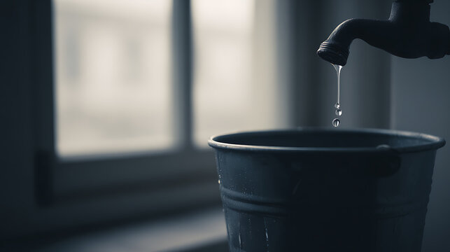 Water dripping from faucet into bucket symbolizing creativity, art, and imagination