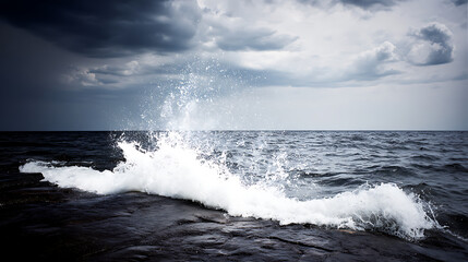 Naklejka premium Ocean wave crashing on rocks for creative digital media and web design