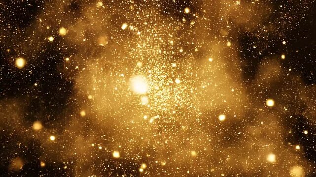 Abstract golden particles explode against dark background dynamic energy