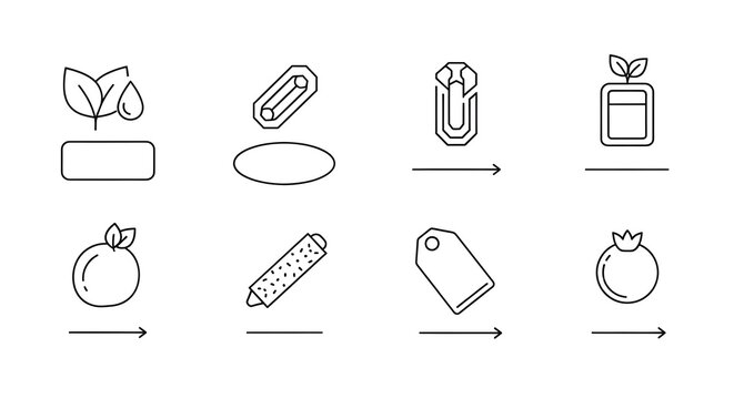 Conceptual Icons Illustrating Business Processes and Product Lifecycle, Simple Outline Graphics