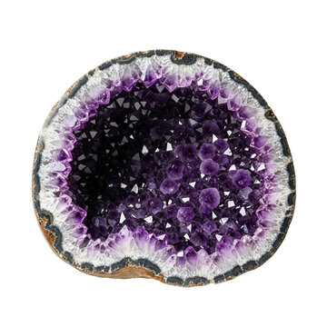 Close up of a Vibrant Purple Geode Slice Showcasing Natural Crystal Patterns