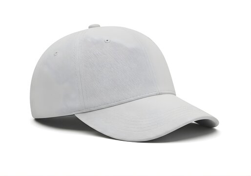 Isolated white baseball cap with intricate embossed topographic line pattern, fashion accessory for summer street style