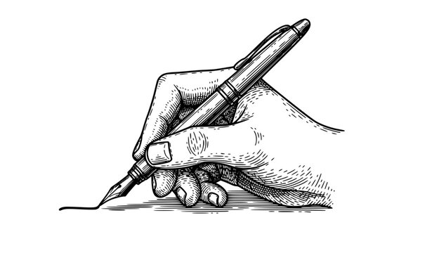 SEO Title
Vintage engraved hand writing with fountain pen authorship and signature concept outline vector isolated on white background
