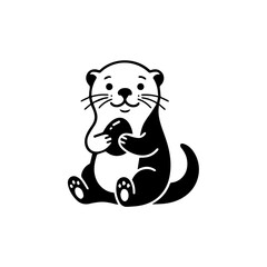 Obraz premium Cute Otter Holding a Shell, Cartoon Style, Vector Illustration