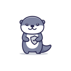 Obraz premium Cute Otter Holding a Shield Symbol, Security Mascot Illustration