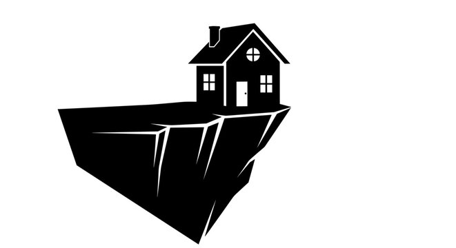 House on edge of cliff falling.