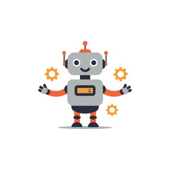Fototapeta premium Cute robot with gears and antennae on white background