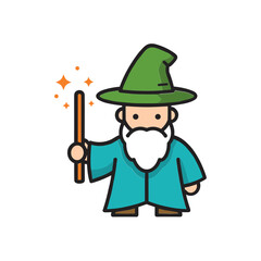 Obraz premium Cute Wizard Character with Wand and Magic Sparkles