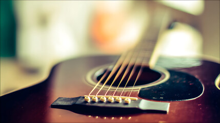 Fototapeta premium Closeup of acoustic guitar strings symbolizing innovation and digital transformation
