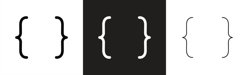 Set of linear curly brace icons with different stroke weights. Minimalist graphic elements for text formatting, programming, and mathematical formulas. Vector illustration. © GraphicGlow