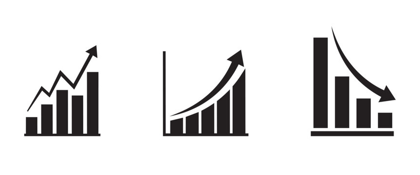 Business growth and decline bar chart icon set. Financial success and loss symbols vector illustration.
