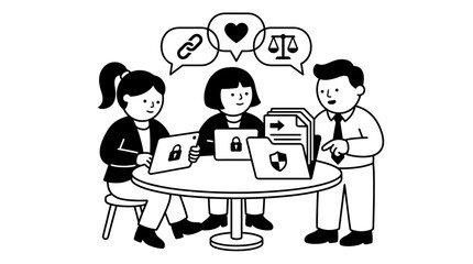 Fototapeta premium Diverse Team Collaborating on Cybersecurity and Legal Compliance Project. EPS Editable. Vector Illustrations.