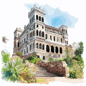 Rova of Antananarivo. Rova of Antananarivo hand drawn watercolor illustration on white background