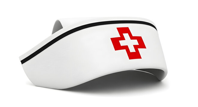 White nurse cap with red cross symbol