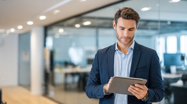 Businessman using tablet in modern office environment