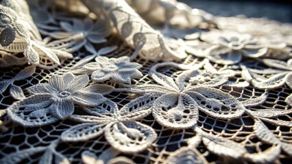 A realistic photo of White lace on black background