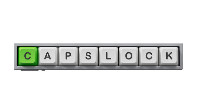 CapsLock.3D illustration of Computer keyboard keys.close up of Computer keyboard keys,Supports PNG files with transparent backgrounds.