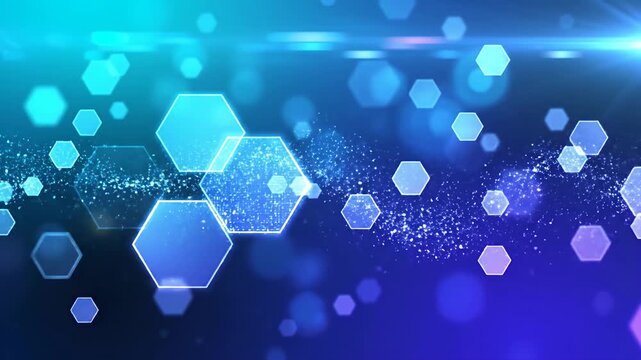 Abstract digital hexagon background with blue bokeh effect