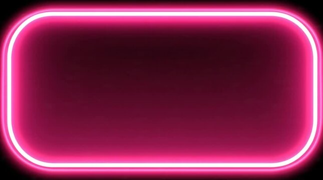A glowing pink neon rectangular frame with rounded corners on a black background