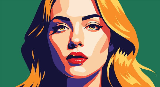 Pop Art Style Vector Illustration of a Beautiful Woman with Blonde Hair and Red Lips