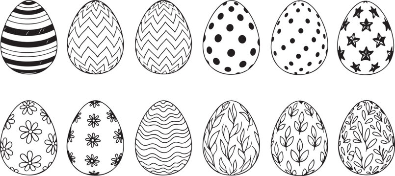Easter Eggs Coloring Pages - Black and White Patterned Eggs for Creative Projects