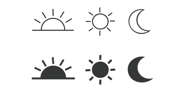 Sunrise, Sun, and Moon Icon Set