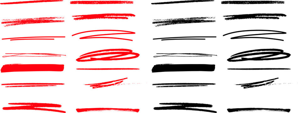 black and Red underline set of hand drawn red Underline stroke Red Underline Strokes Set Hand Drawn Style Accents on Transparent Background Design Png