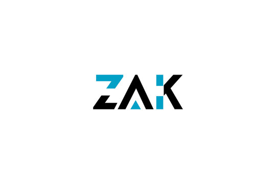 Modern ZAK Letter Logo: Cyan & Black Geometric Abstract Typography Design for Tech & Creative Brands