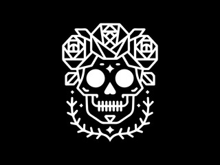 Fototapeta premium Geometric Sugar Skull with Roses Illustration