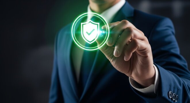 Cybersecurity concept a man interacting with a digital shield interface