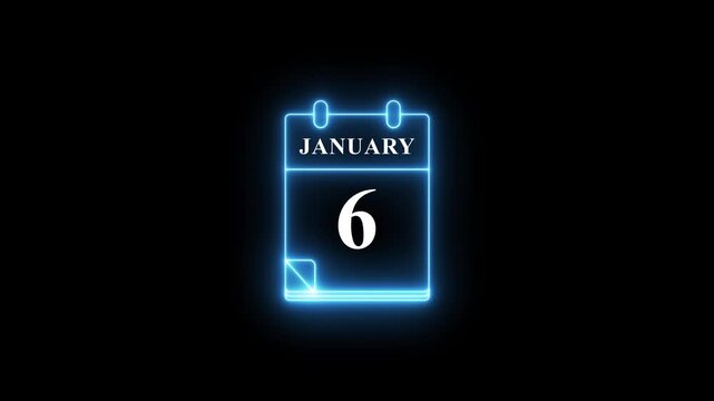January 6 Neon Calendar Date Loop Animation Glowing Business Schedule Visual