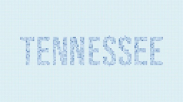 Tennessee, United States dotted map animation. Digital style shape of the state. Tennessee, United States shape and title dots appear with bulb flickering effect. Intro, outro, logo, title video.