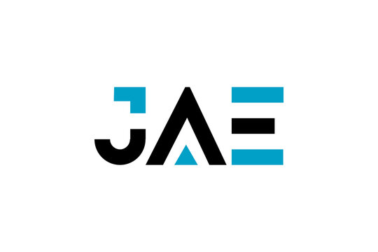 Sleek JAE Lettermark Logo | Futuristic Cyan & Black Geometric Design for Tech & Engineering Brands
