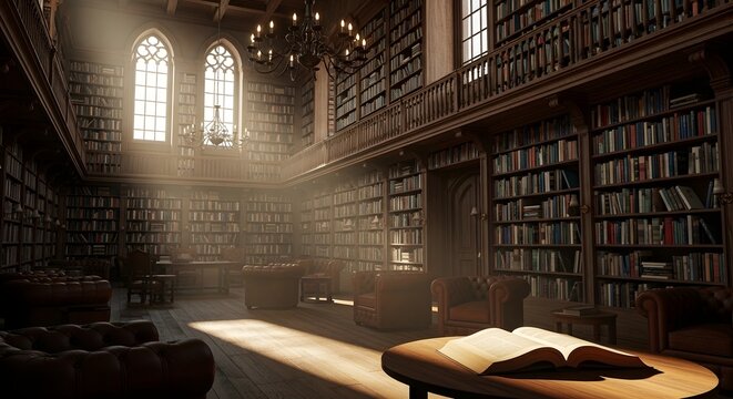 Sunlight Streaming Through the Grand Library Reading Room