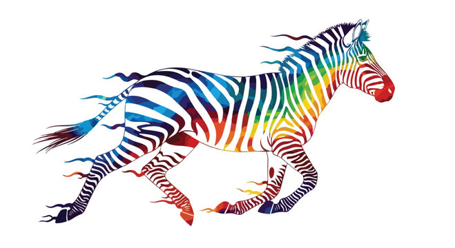 Colorful zebra, rainbow zebra, running zebra, striped animal, vibrant illustration