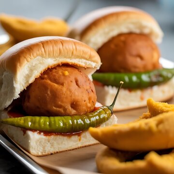 Mumbai style vada pav with crispy potato filling.