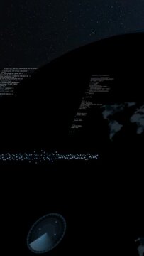 Vertical video: Sensor activation initiating HUD fading over dark limb, displaying orbit data