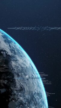 Vertical video: Camera shifting, causing HUD lines and dot maps as Earth rotating to show telemetry