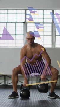 Vertical video: Coach lifting kettlebell, grip starting alternating single and pair lifts for power