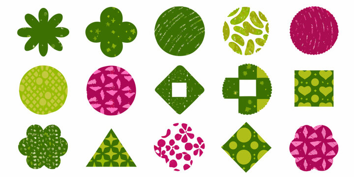 Colorful patterned easter eggs and shapes in a playful arrangement