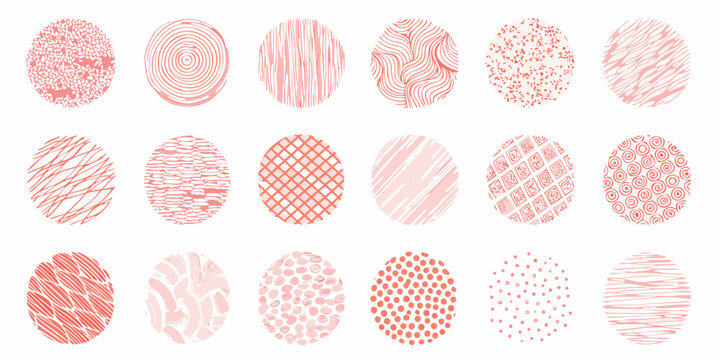 Collection of hand drawn oval shapes with varied red scribble patterns