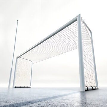 Soccer goal on a gray field with white background