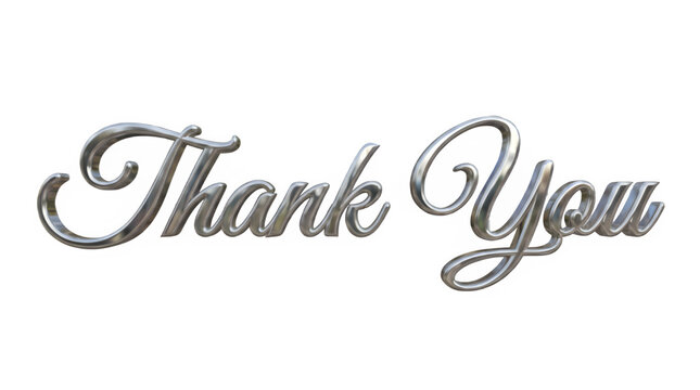 Elegant silver 'thank you' message on white background for expressions of gratitude and appreciation