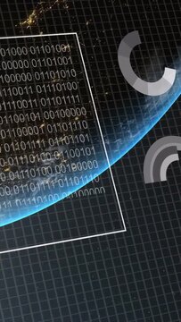 on boot Earth limb glowing, HUD sliding, binary filling, waveform drawing for spacecraft monitoring